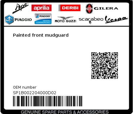 Product image: Vespa - SP1B002204000D02 - Painted front mudguard  0