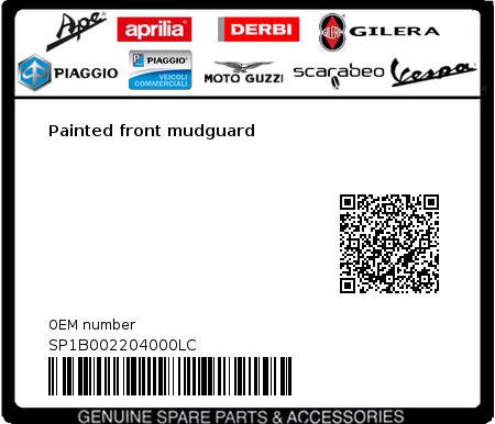 Product image: Vespa - SP1B002204000LC - Painted front mudguard  0