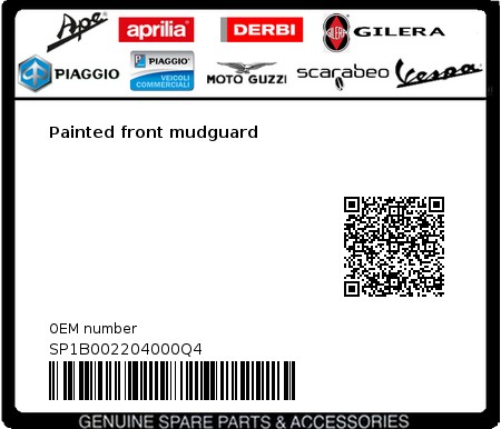 Product image: Vespa - SP1B002204000Q4 - Painted front mudguard  0