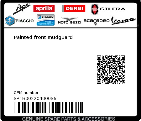 Product image: Vespa - SP1B002204000S6 - Painted front mudguard  0