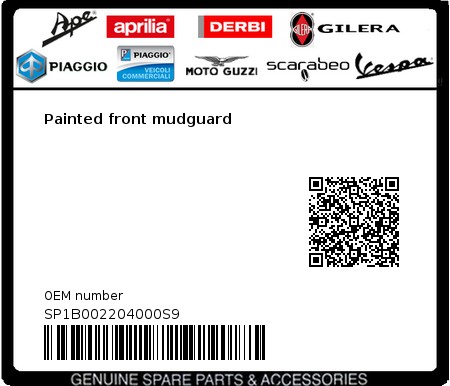 Product image: Vespa - SP1B002204000S9 - Painted front mudguard  0