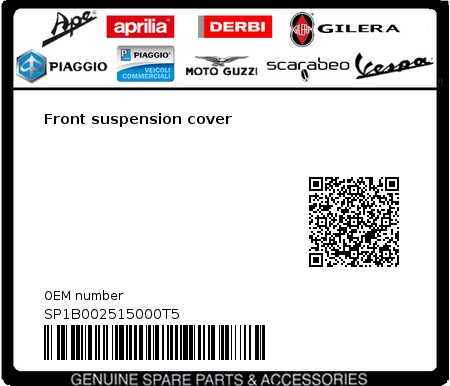 Product image: Vespa - SP1B002515000T5 - Front suspension cover  0
