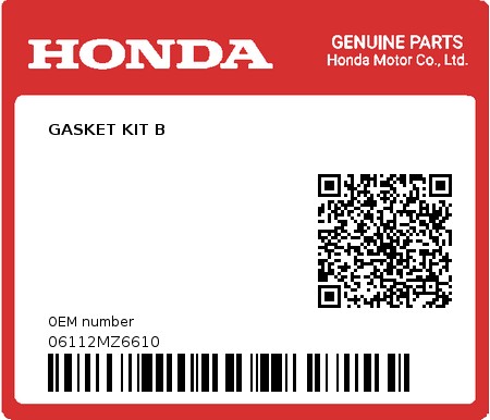 Product image: Honda - 06112MZ6610 - GASKET KIT B  0