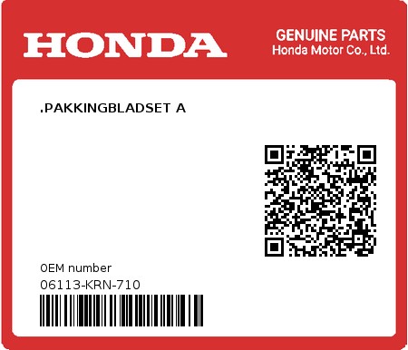 Product image: Honda - 06113-KRN-710 - .PAKKINGBLADSET A  0