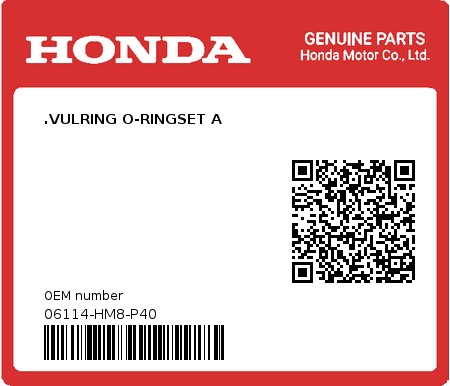 Product image: Honda - 06114-HM8-P40 - .VULRING O-RINGSET A  0