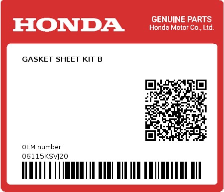 Product image: Honda - 06115KSVJ20 - GASKET SHEET KIT B  0