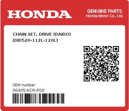 Product image: Honda - 06405-KCR-P00 - CHAIN SET, DRIVE (DAIDO) (DID520-112L-120L)  0