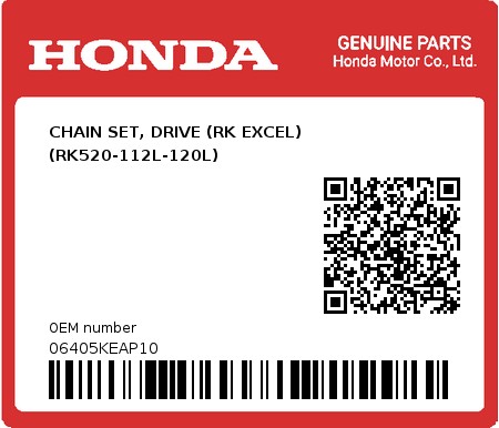 Product image: Honda - 06405KEAP10 - CHAIN SET, DRIVE (RK EXCEL) (RK520-112L-120L)  0