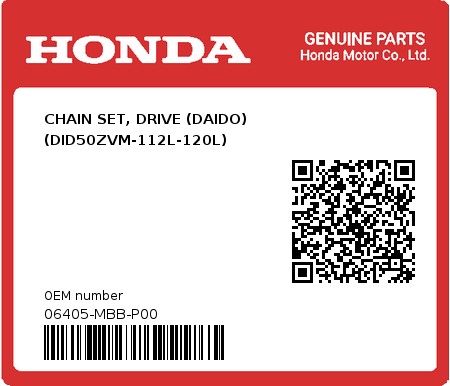 Product image: Honda - 06405-MBB-P00 - CHAIN SET, DRIVE (DAIDO) (DID50ZVM-112L-120L)  0