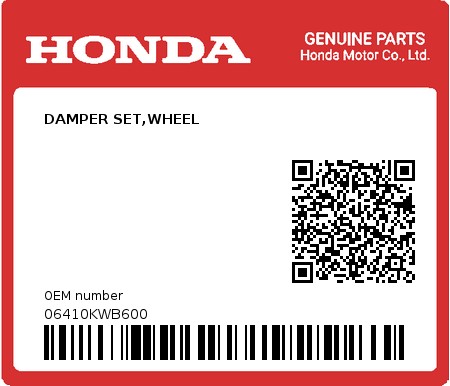 Product image: Honda - 06410KWB600 - DAMPER SET,WHEEL  0