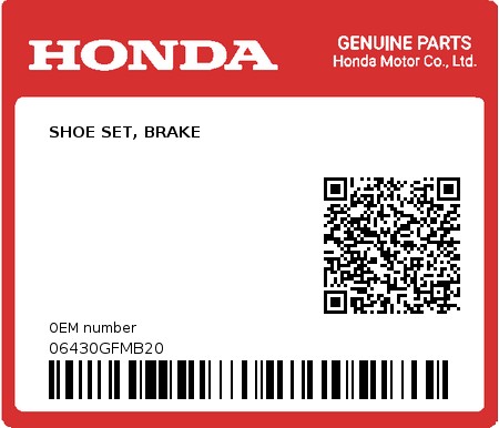 Product image: Honda - 06430GFMB20 - SHOE SET, BRAKE  0