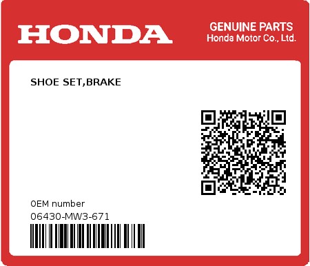 Product image: Honda - 06430-MW3-671 - SHOE SET,BRAKE  0