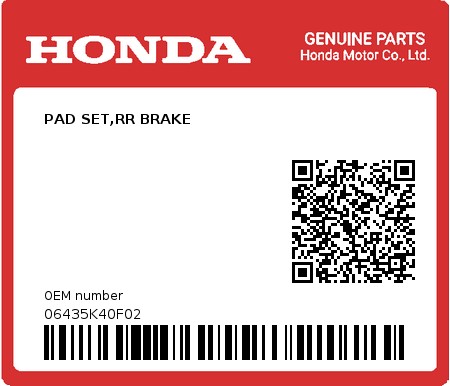 Product image: Honda - 06435K40F02 - PAD SET,RR BRAKE  0
