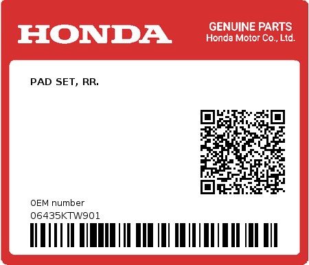 Product image: Honda - 06435KTW901 - PAD SET, RR.  0