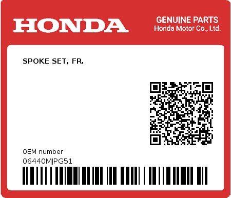 Product image: Honda - 06440MJPG51 - SPOKE SET, FR.  0