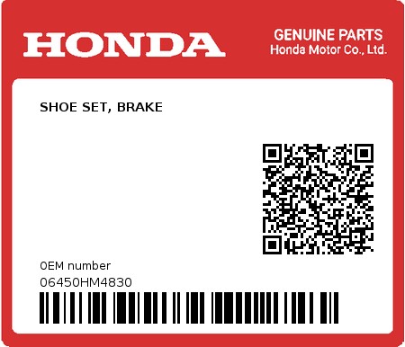 Product image: Honda - 06450HM4830 - SHOE SET, BRAKE  0