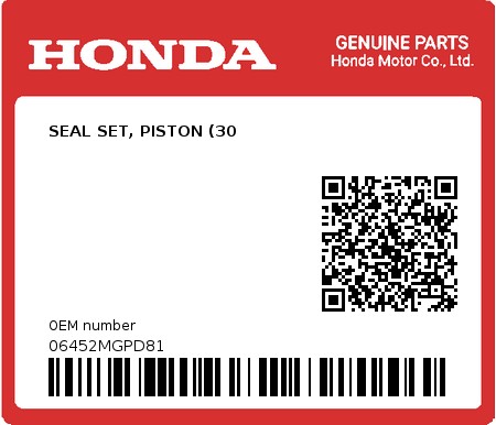 Product image: Honda - 06452MGPD81 - SEAL SET, PISTON (30  0