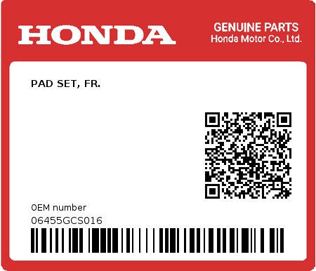 Product image: Honda - 06455GCS016 - PAD SET, FR.  0