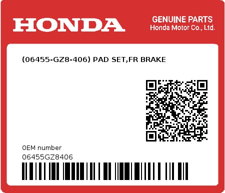 Product image: Honda - 06455GZ8406 - (06455-GZ8-406) PAD SET,FR BRAKE  0
