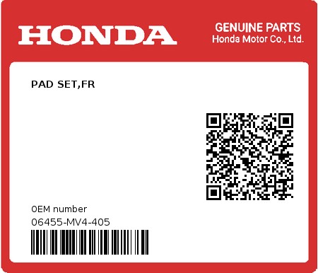 Product image: Honda - 06455-MV4-405 - PAD SET,FR  0