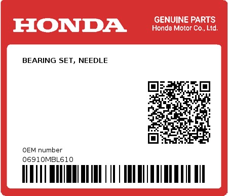 Product image: Honda - 06910MBL610 - BEARING SET, NEEDLE  0