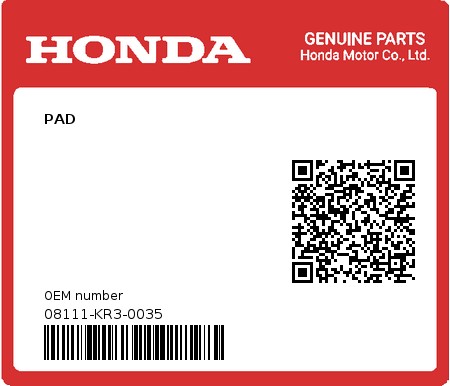 Product image: Honda - 08111-KR3-0035 - PAD  0