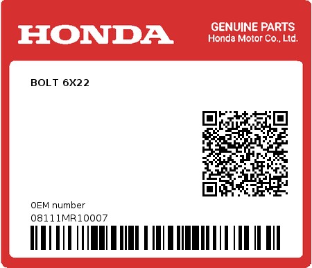 Product image: Honda - 08111MR10007 - BOLT 6X22  0