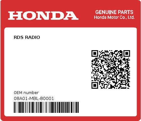 Product image: Honda - 08A01-MBL-80001 - RDS RADIO  0