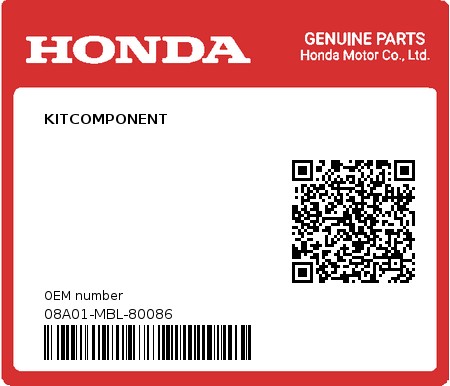 Product image: Honda - 08A01-MBL-80086 - KITCOMPONENT  0