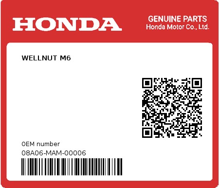 Product image: Honda - 08A06-MAM-00006 - WELLNUT M6  0