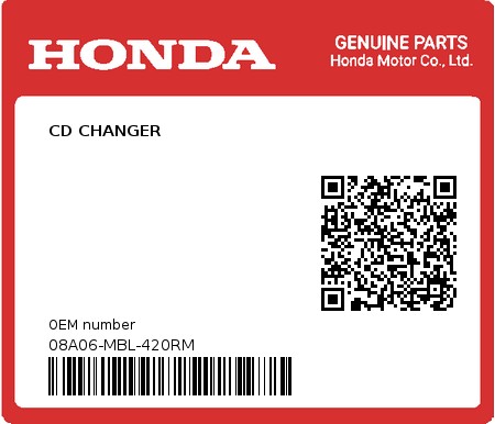 Product image: Honda - 08A06-MBL-420RM - CD CHANGER  0