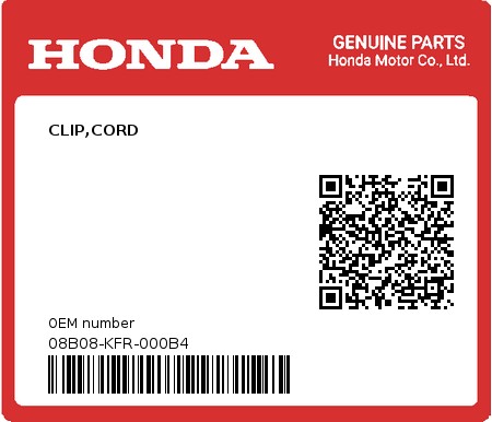 Product image: Honda - 08B08-KFR-000B4 - CLIP,CORD  0