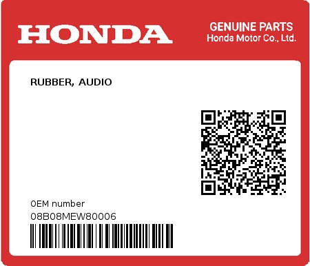 Product image: Honda - 08B08MEW80006 - RUBBER, AUDIO  0