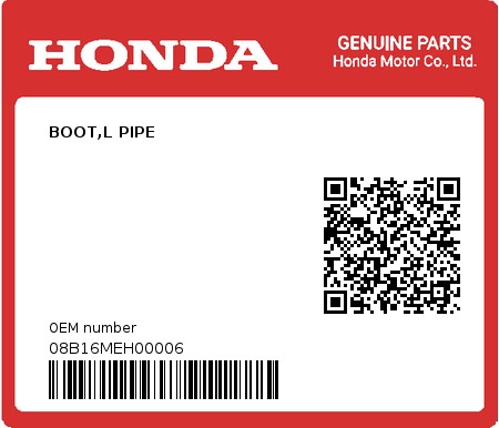 Product image: Honda - 08B16MEH00006 - BOOT,L PIPE  0