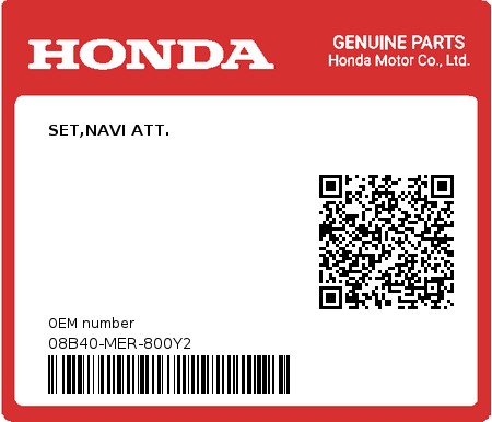 Product image: Honda - 08B40-MER-800Y2 - SET,NAVI ATT.  0