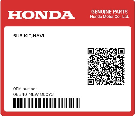 Product image: Honda - 08B40-MEW-800Y3 - SUB KIT,NAVI  0