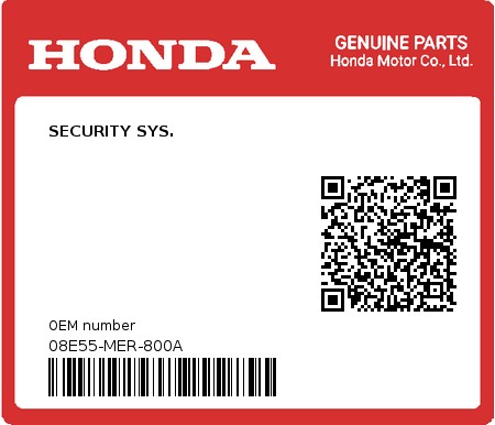 Product image: Honda - 08E55-MER-800A - SECURITY SYS.  0