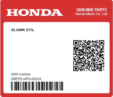 Product image: Honda - 08E55-MFN-800A - ALARM SYS.  0