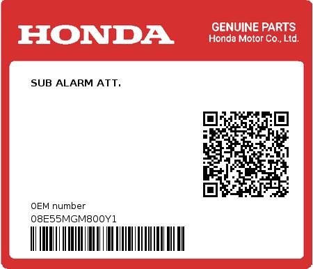 Product image: Honda - 08E55MGM800Y1 - SUB ALARM ATT.  0