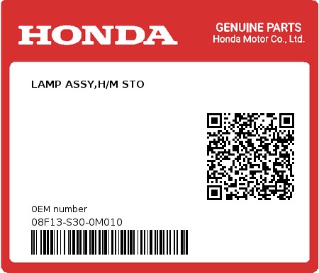 Product image: Honda - 08F13-S30-0M010 - LAMP ASSY,H/M STO  0