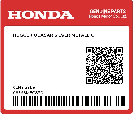 Product image: Honda - 08F63MFG850 - HUGGER QUASAR SILVER METALLIC  0