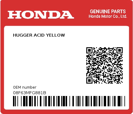 Product image: Honda - 08F63MFG881B - HUGGER ACID YELLOW  0