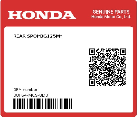 Product image: Honda - 08F64-MCS-8D0 - REAR SPOI*BG125M*  0