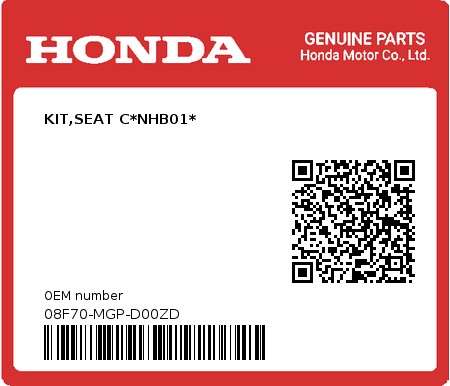 Product image: Honda - 08F70-MGP-D00ZD - KIT,SEAT C*NHB01*  0
