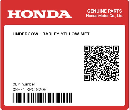 Product image: Honda - 08F71-KPC-820E - UNDERCOWL BARLEY YELLOW MET  0