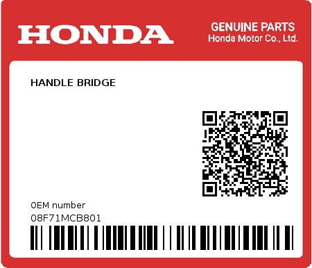 Product image: Honda - 08F71MCB801 - HANDLE BRIDGE  0