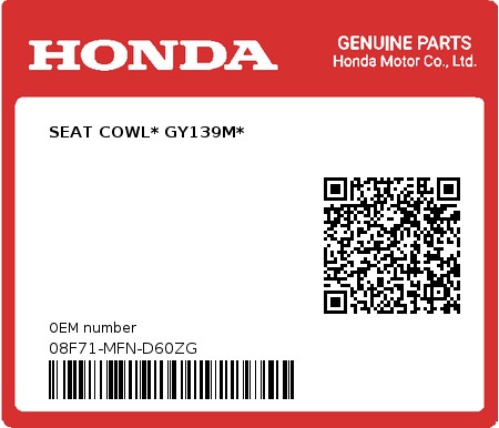 Product image: Honda - 08F71-MFN-D60ZG - SEAT COWL* GY139M*  0