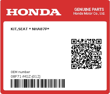 Product image: Honda - 08F71-MGZ-J01ZJ - KIT,SEAT * NHA87P*  0