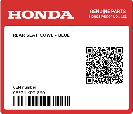 Product image: Honda - 08F74-KPP-860 - REAR SEAT COWL - BLUE  0