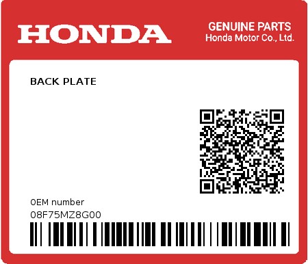 Product image: Honda - 08F75MZ8G00 - BACK PLATE  0